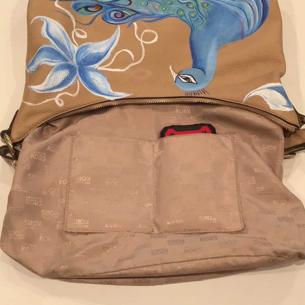 Michael Kors | Tan Leather Nolita Bag & Hand Painted Blue Peacock - Picture 12 of 14